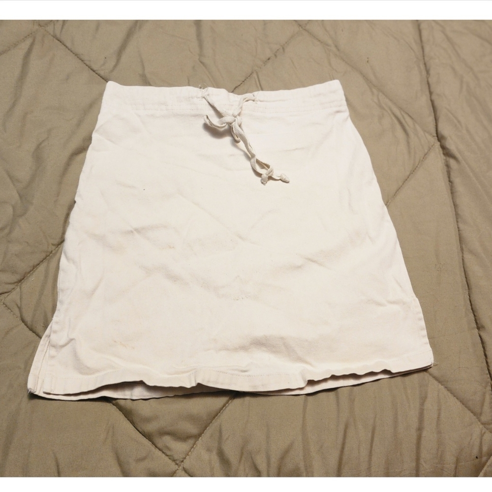 Cream Drawstring Waist Side Slit Mini Skirt